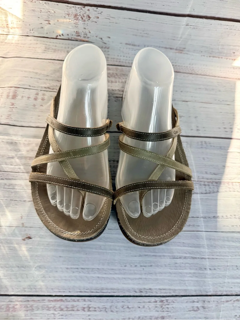 Chaco Women's Multi-Strap Leather Slide Flip Flop Sandals in Tan